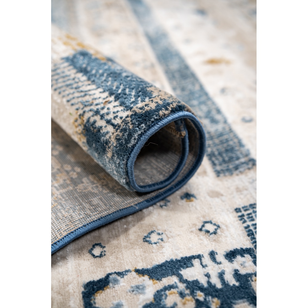 Covor living / dormitor Praga, 80 x 150 cm, poliester, crem-albastru