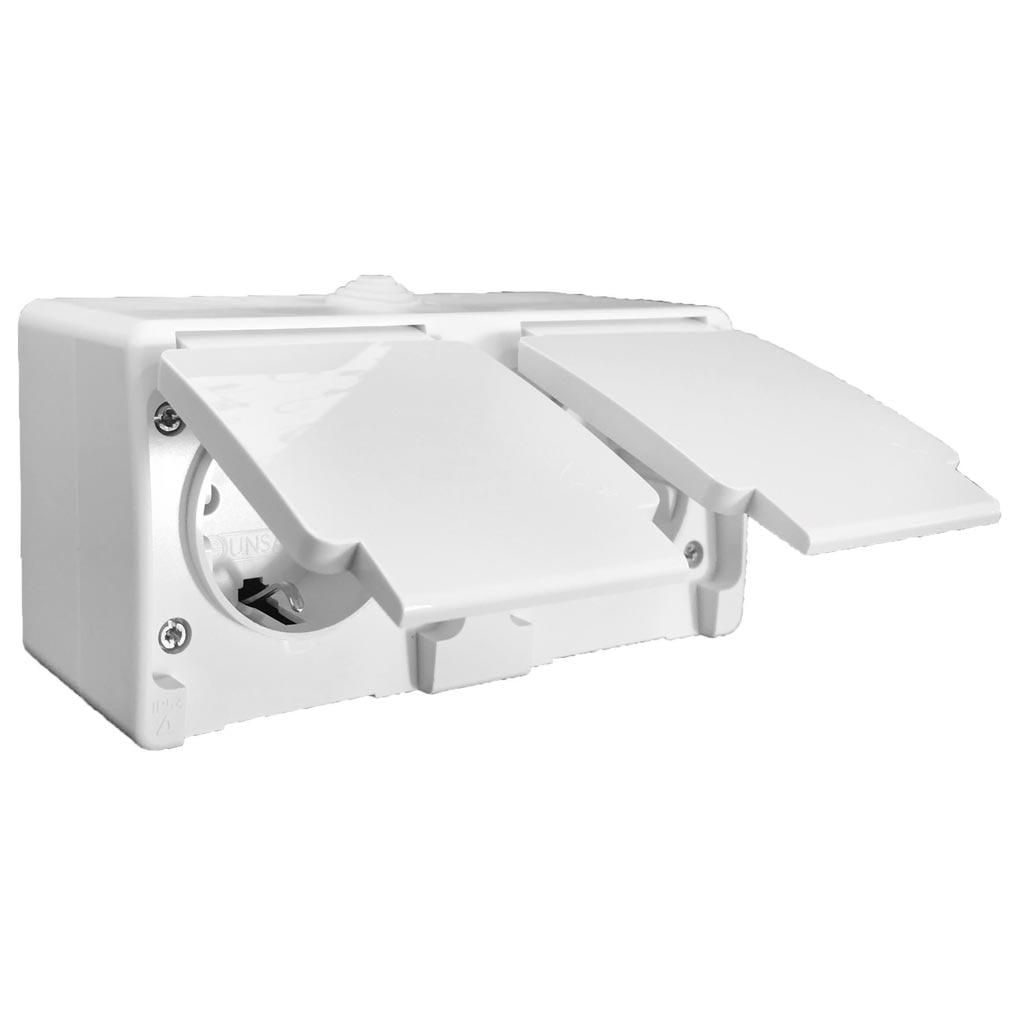 Priza dubla Antigron Schuko IP54, alba   Gunsan