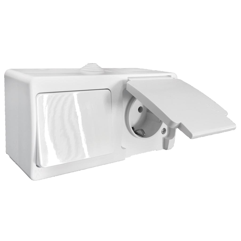 Intrerupator cu priza, aplicat, gri, IP 54 Gunsan Antigron