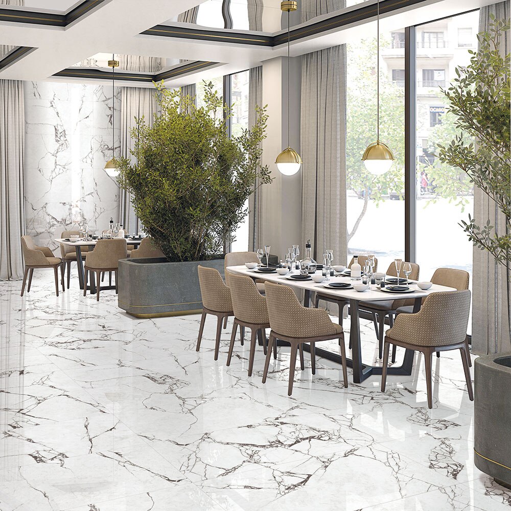 Gresie interior/exterior Vira, marmura alb lucios, 60 x 120 cm, 9 mm, 1.44 m2/cutie