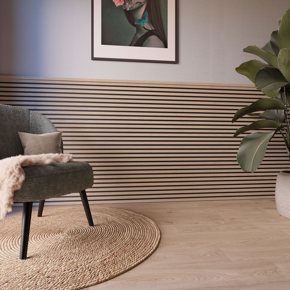 Panou riflaj DELI HOME Essential, 30x260 cm, MDF, stejar deschis