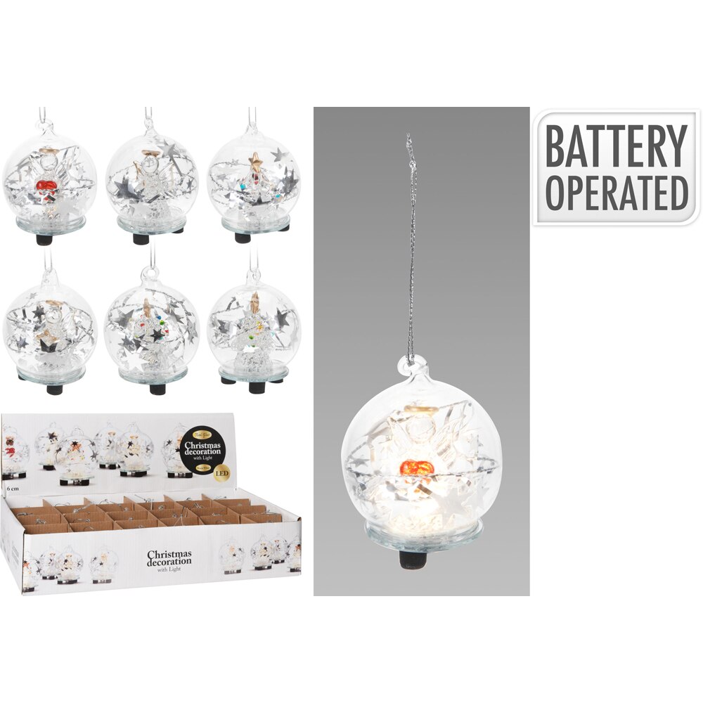 Glob din sticla cu instalatie LED, 6 cm, alb cald