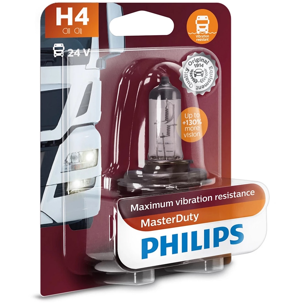 Bec auto Halogen PHILIPS Master Duty, H4, 3200K, 60/55W, 12V, 1buc