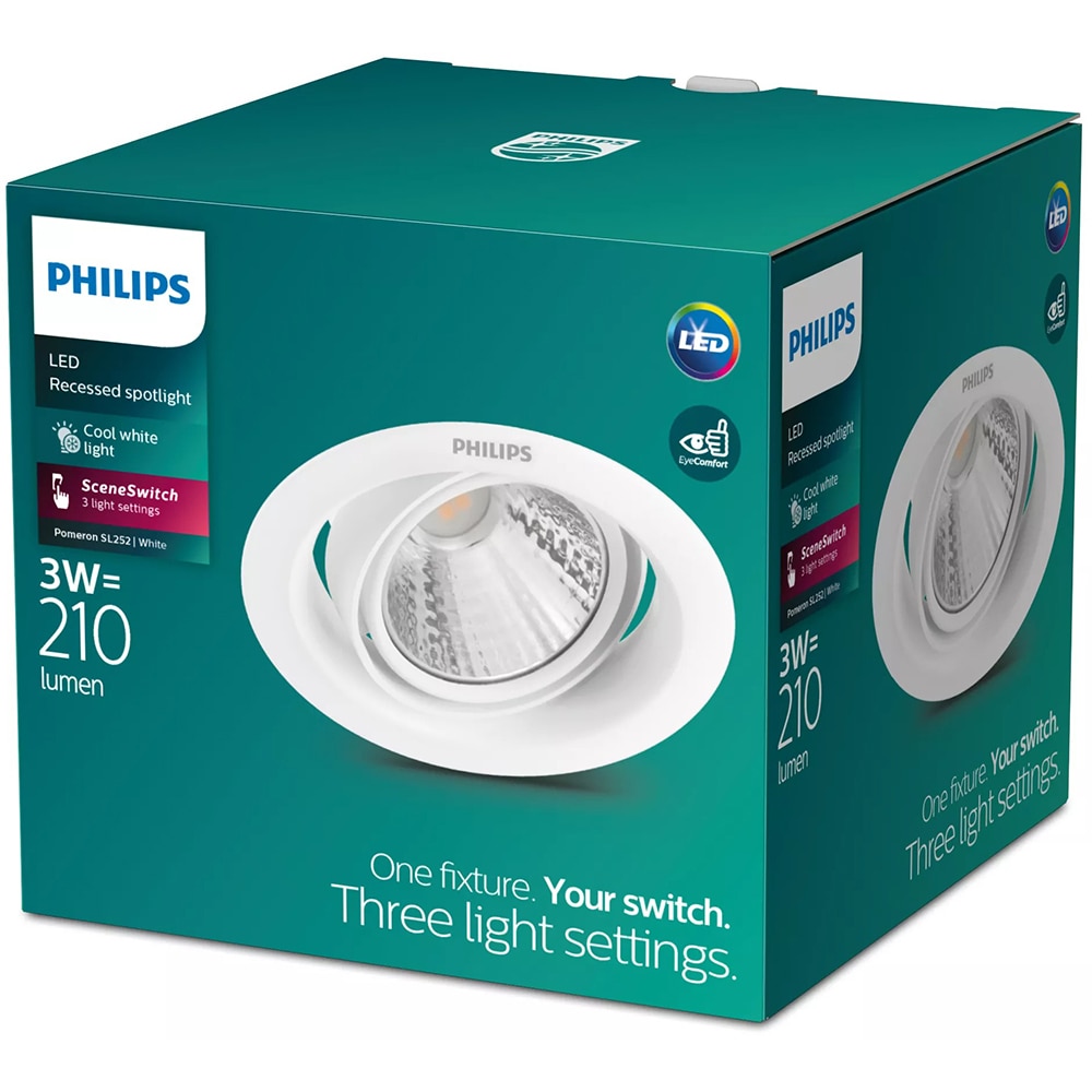 Spot LED incastrat PHILIPS Pomeron 8718696173787, 3W, 210lm, alb