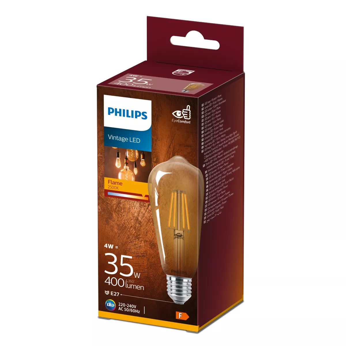 Bec LED decorativ, Filament Philips, 4W, E27, 2500K, auriu