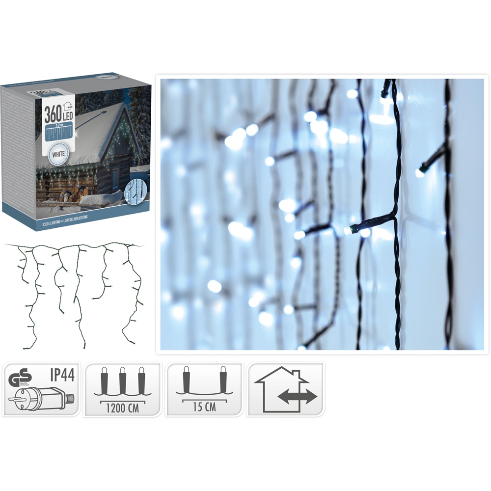 Instalatie Craciun tip perdea, 360 LED-uri, alb rece