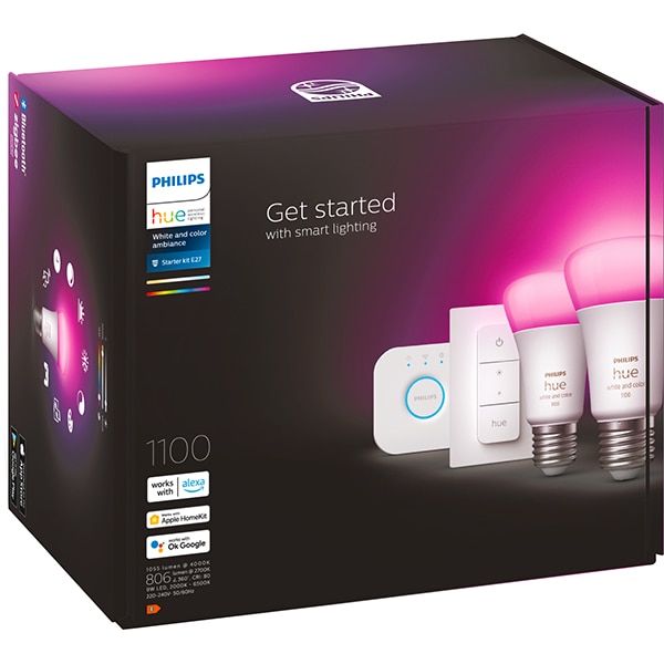 Kit Smart Bec LED PHILIPS Hue 8719514291379 A60 9W (60W), E27, Lumina RGB