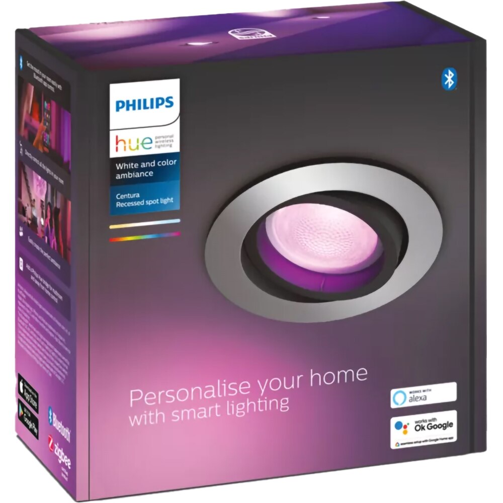 Spot LED smart PHILIPS HUE Centura, 5.7W, 350lm, IP20, aluminiu