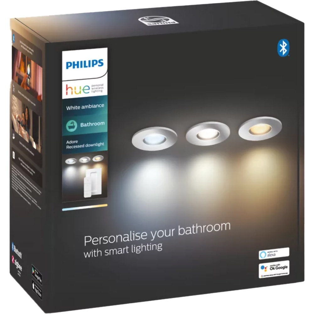 Set 3 spoturi LED smart PHILIPS HUE Adore, 3 x 5W, 350lm, IP44, crom