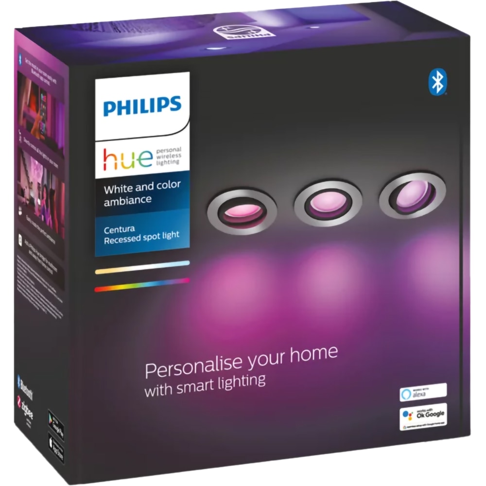 Set 3 spoturi LED smart PHILIPS HUE Centura, 3 x 5.7W, 350lm, IP20, aluminiu
