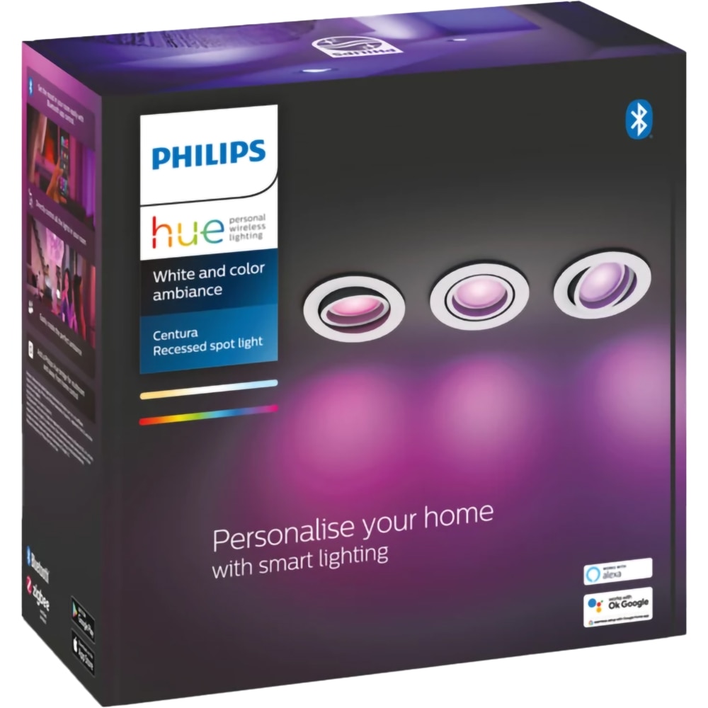 Set 3 spoturi LED smart PHILIPS HUE Centura, 3 x 5.7W, 350lm, IP20, alb