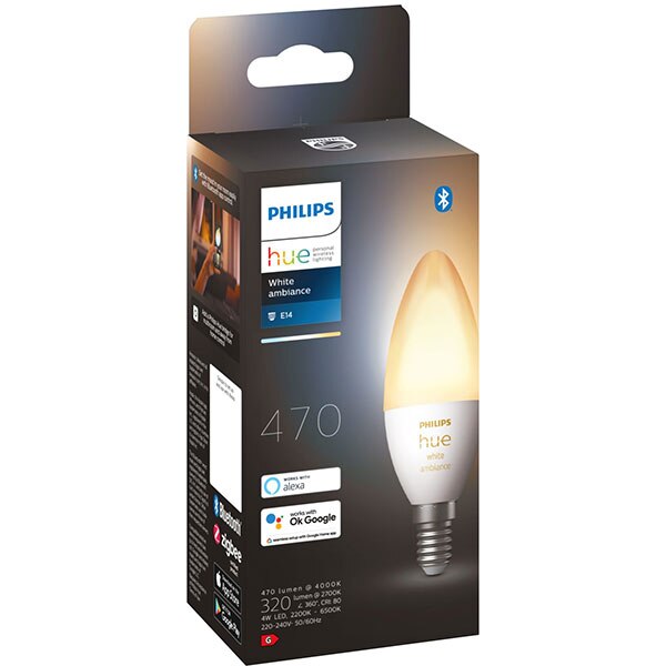 Bec LED Smart PHILIPS Hue 8719514356658, E14, 4W, 470lm, lumina variabila 