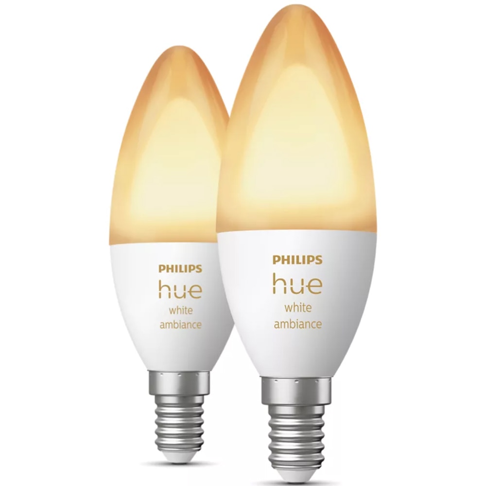 Set 2 becuri LED PHILIPS HUE, E14, 5.2W, 470lm, Wi-Fi, lumina variabila, compatibil Alexa, Google Assistant