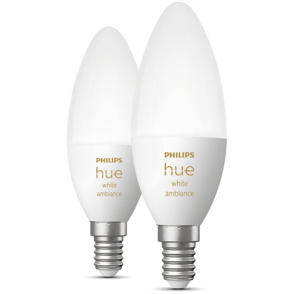 Set 2 becuri LED PHILIPS HUE, E14, 5.2W, 470lm, Wi-Fi, lumina variabila, compatibil Alexa, Google Assistant