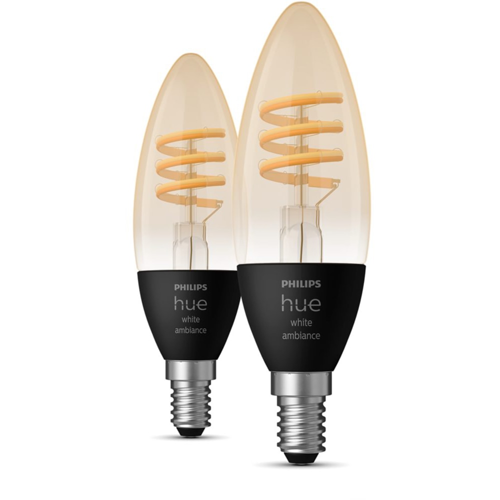 Set 2 becuri LED PHILIPS HUE, E14, 4.6W, 350lm, Wi-Fi, lumina variabila, compatibil Alexa, Google Assistant