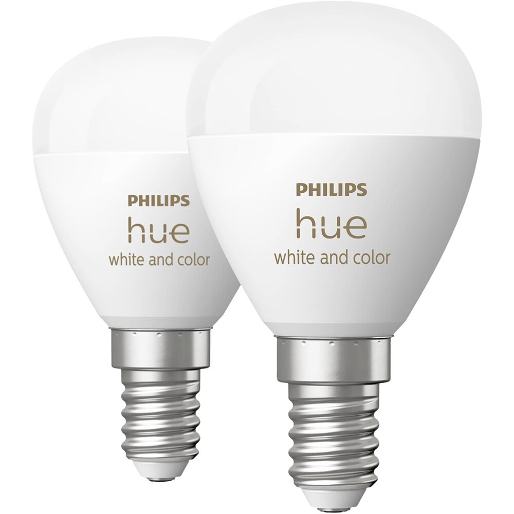 Set 2 becuri LED PHILIPS HUE, E14, 5.1W, 470lm, Wi-Fi, lumina variabila, compatibil Alexa, Google Assistant