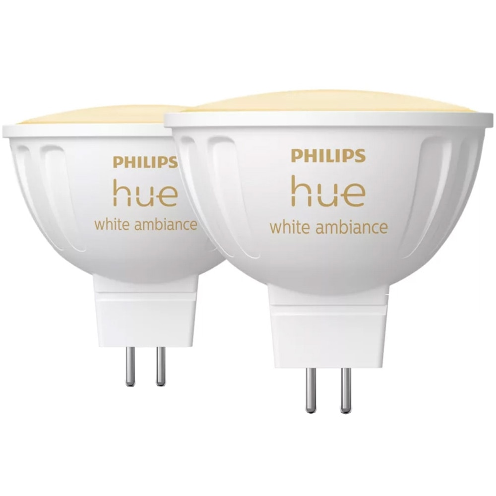 Set 2 becuri LED PHILIPS HUE, GU5.3, 5.1W, 400lm, Wi-Fi, lumina variabila, compatibil Alexa, Google Assistant