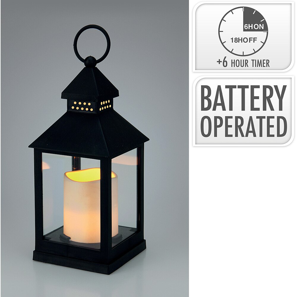 Decoratiune luminoasa Felinar cu lumanare, LED, 10 x 23.5 cm, negru
