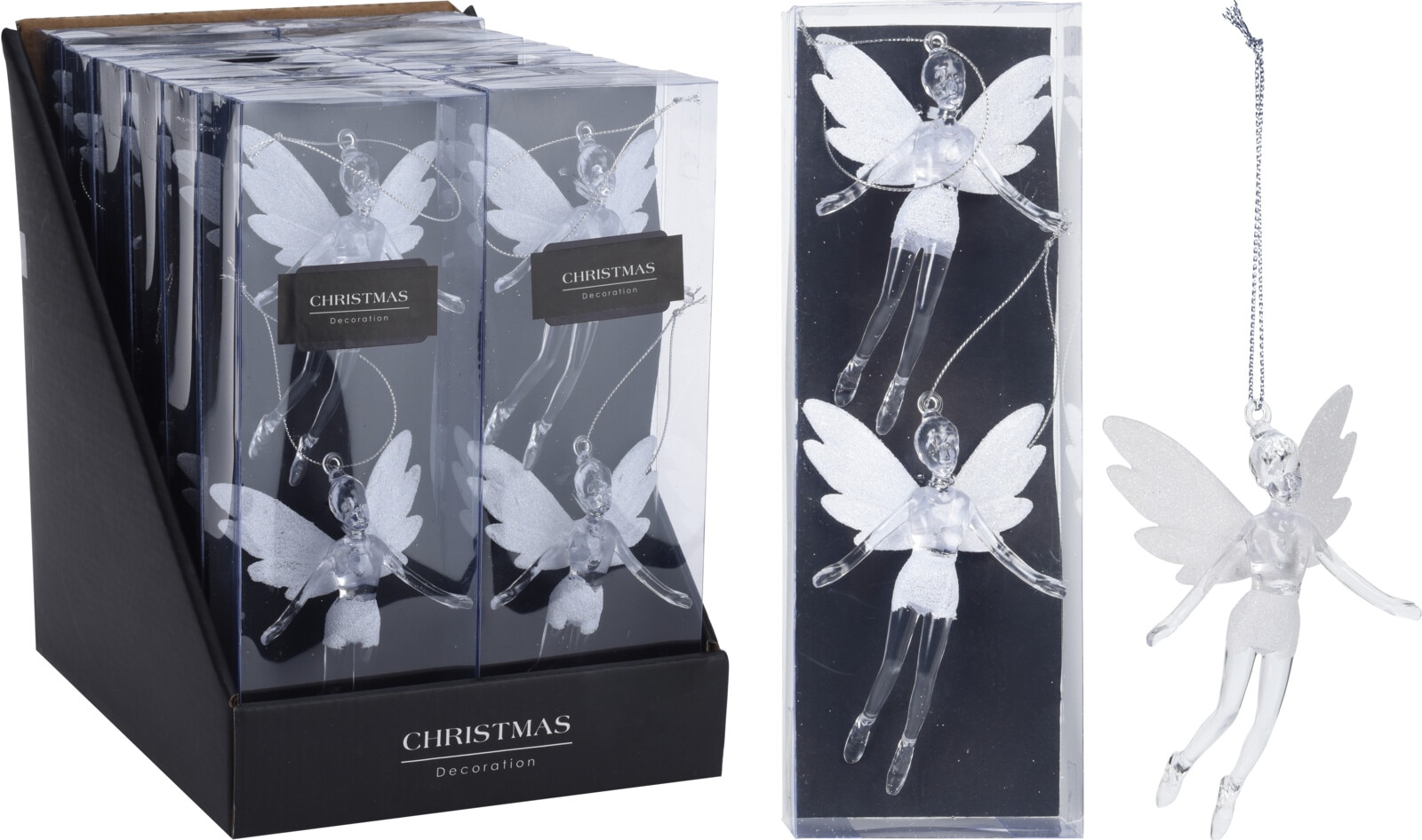 Decoratiune brad Ingeras, 13 cm, 2 bucati, alb