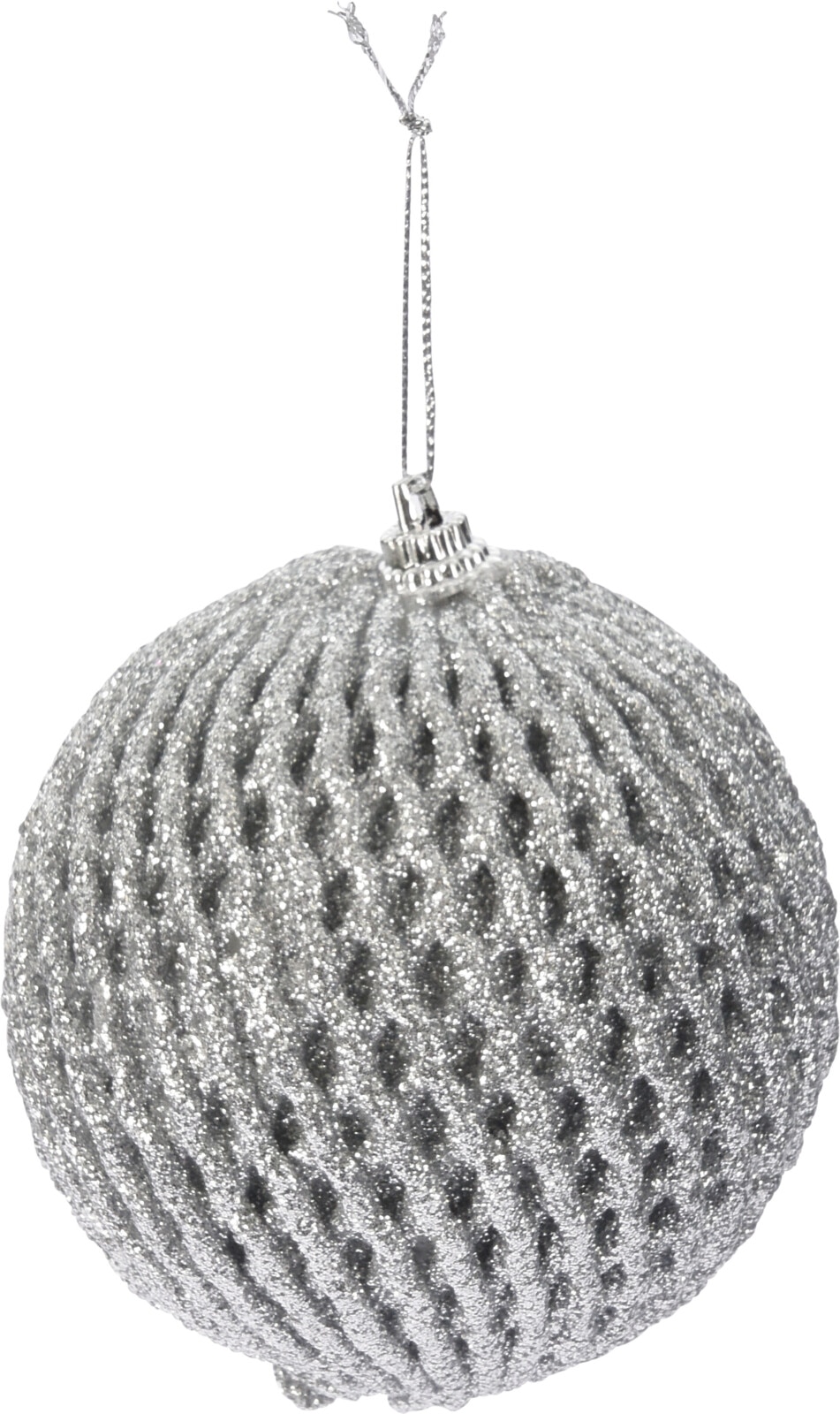 Glob Craciun, finisaj stralucitor, 8 cm, argintiu