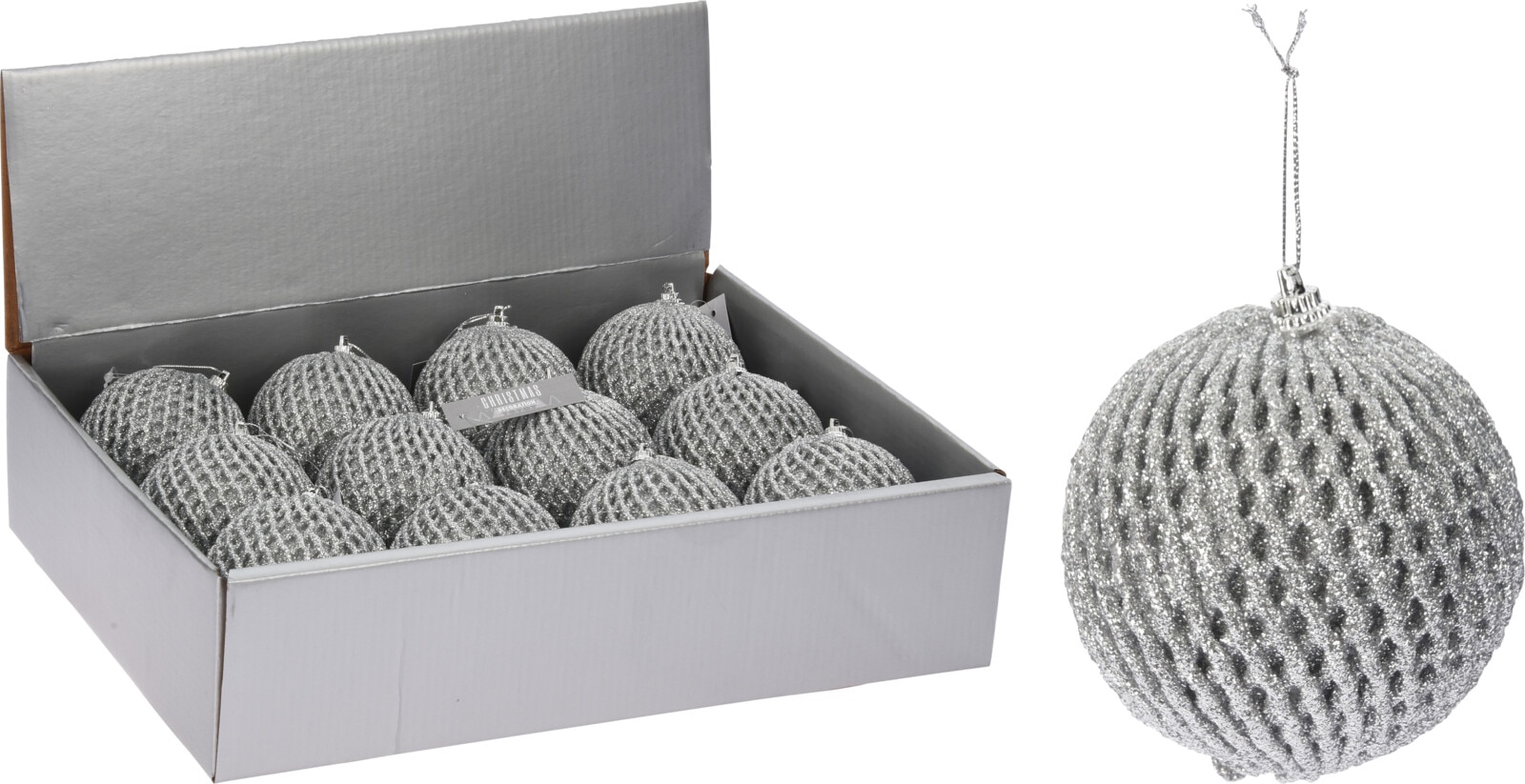 Glob Craciun, finisaj stralucitor, 8 cm, argintiu