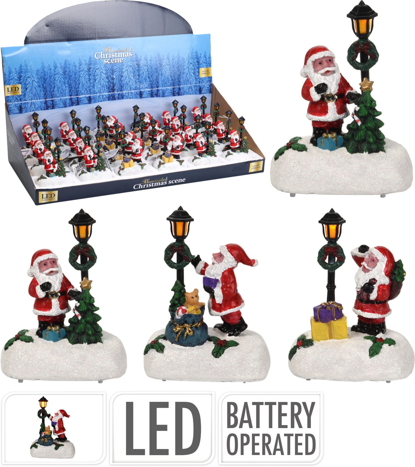 Decoratiune Craciun sceneta LED, polirasina, 12 cm, rosu-verde