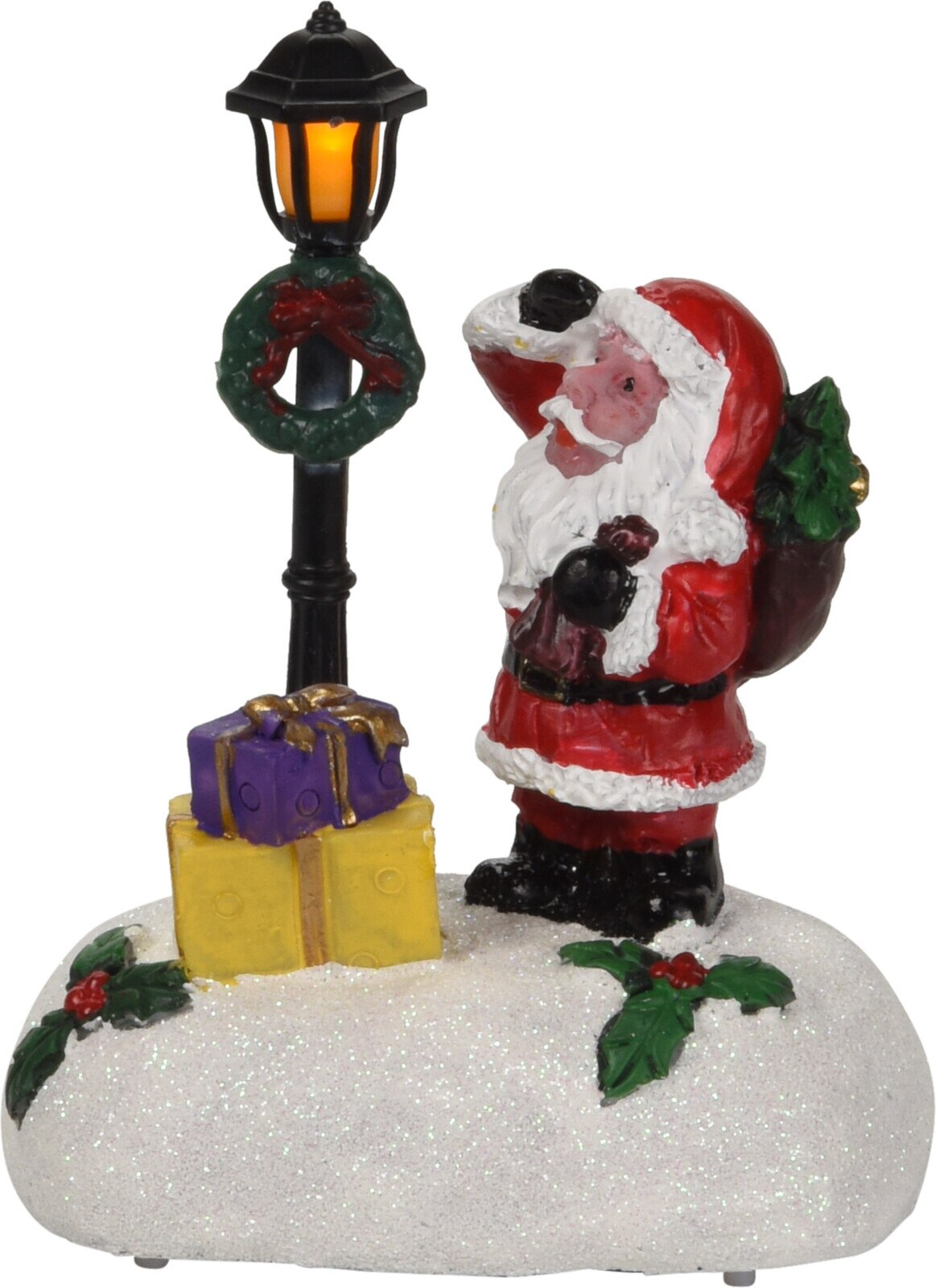 Decoratiune Craciun sceneta LED, polirasina, 12 cm, rosu-verde