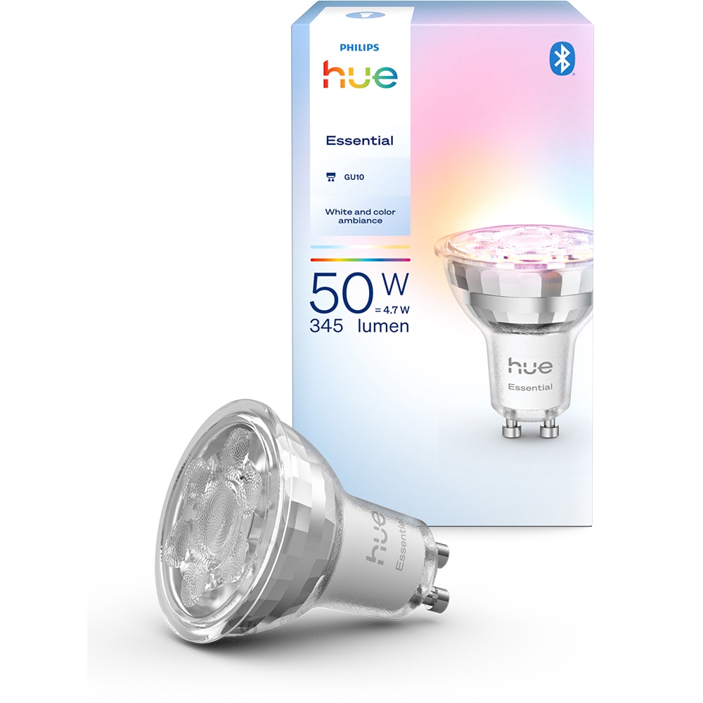 Bec LED PHILIPS HUE Essential, GU10, 5W, 345lm, Wi-Fi, lumina variabila, compatibil Alexa, Google Assistant