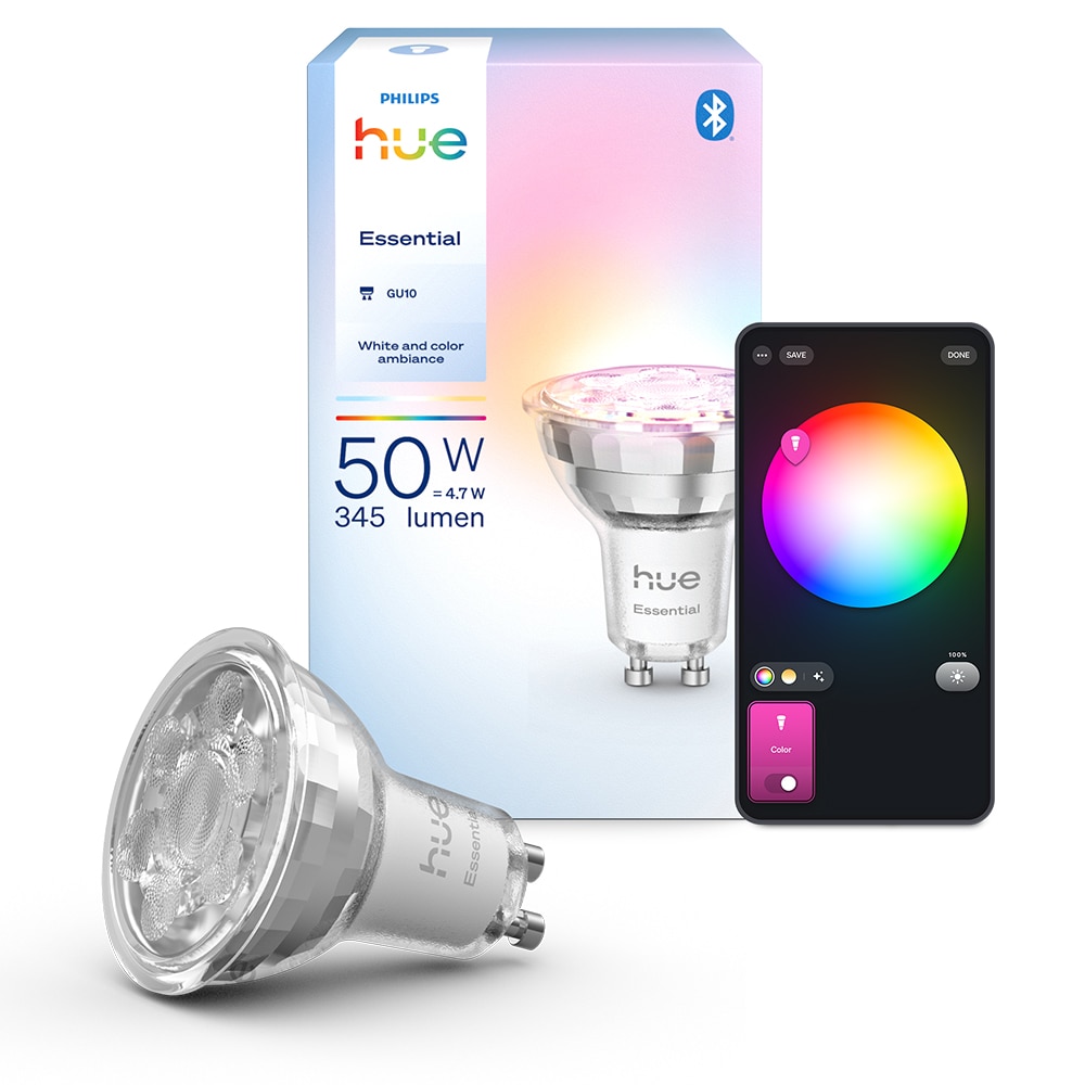 Bec LED PHILIPS HUE Essential, GU10, 5W, 345lm, Wi-Fi, lumina variabila, compatibil Alexa, Google Assistant