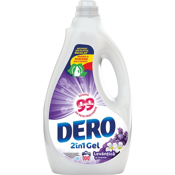 Detergent lichid DERO 2in1, Levantica si iasomie, 5 l, 100 spalari