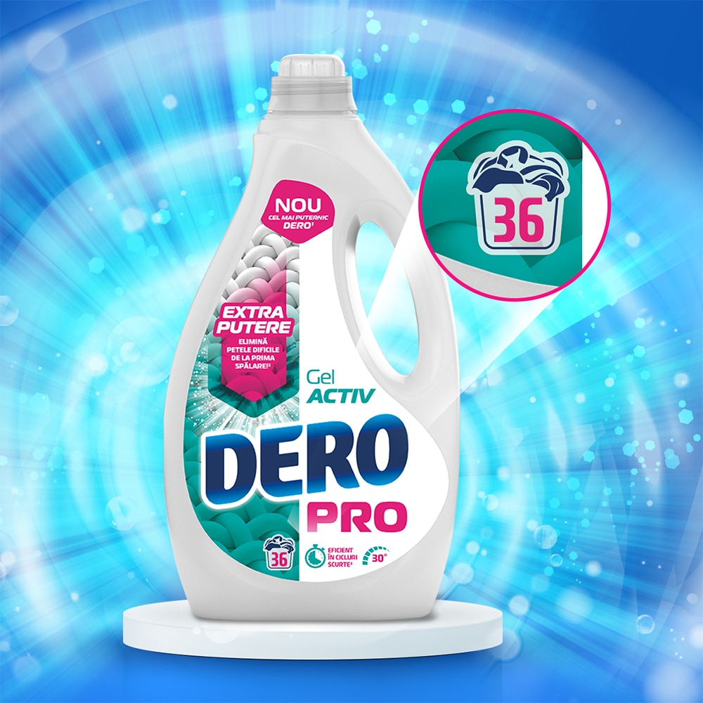 Detergent de rufe lichid DERO Pro Activ Gel, 1.8 l, 36 spalari