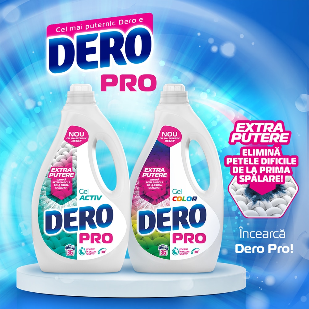 Detergent de rufe lichid DERO Pro Activ Gel, 1.8 l, 36 spalari