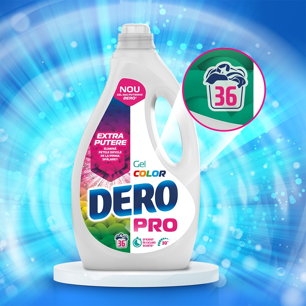 Detergent de rufe lichid DERO Pro Color Gel, 1.8 l, 36 spalari