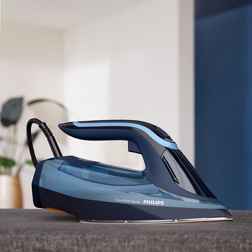 Fier de calcat PHILIPS Azur 8000 DST8020/20, 3000W, 240g/min, 300ml, talpa SteamGlide Elite, albastru-bleumarin