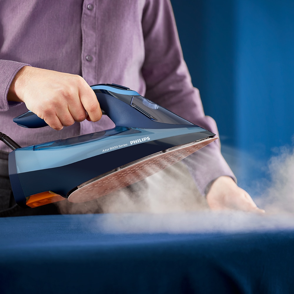 Fier de calcat PHILIPS Azur 8000 DST8020/20, 3000W, 240g/min, 300ml, talpa SteamGlide Elite, albastru-bleumarin