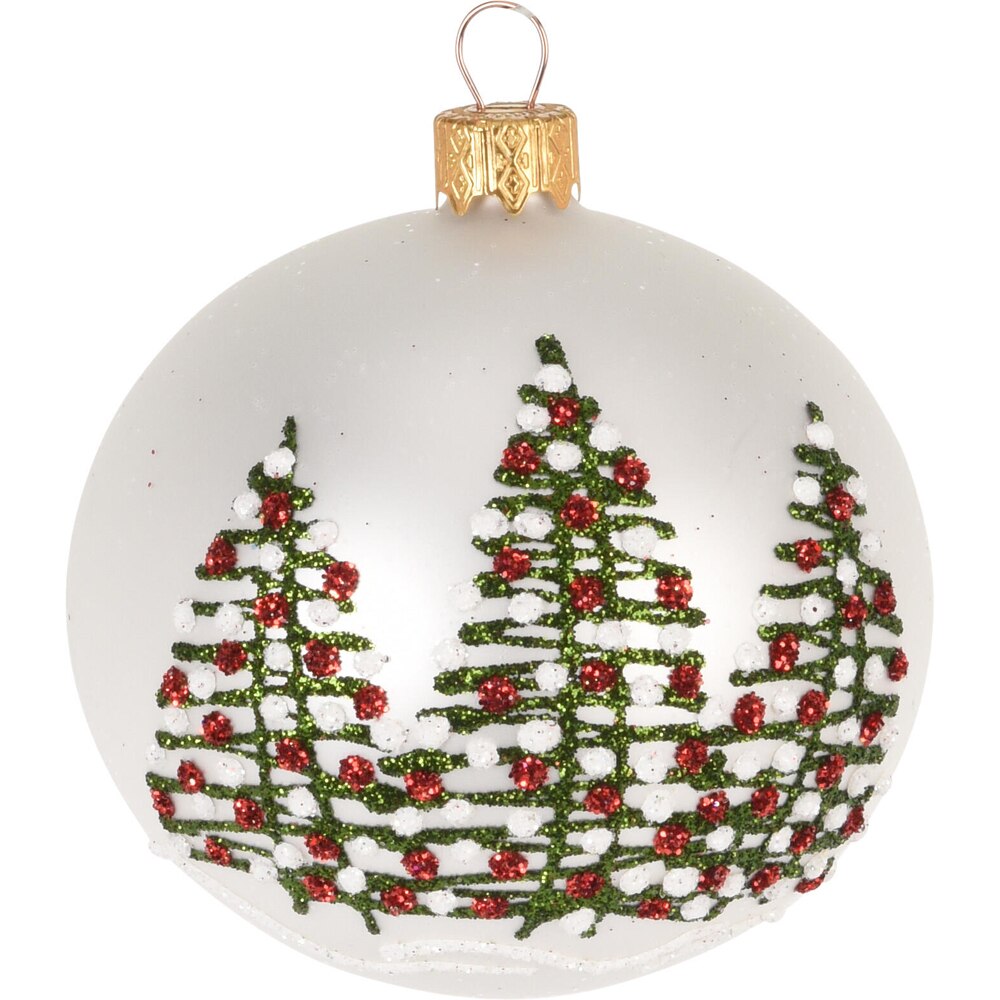Glob de Craciun lucrat manual, decor brazi, 10 cm