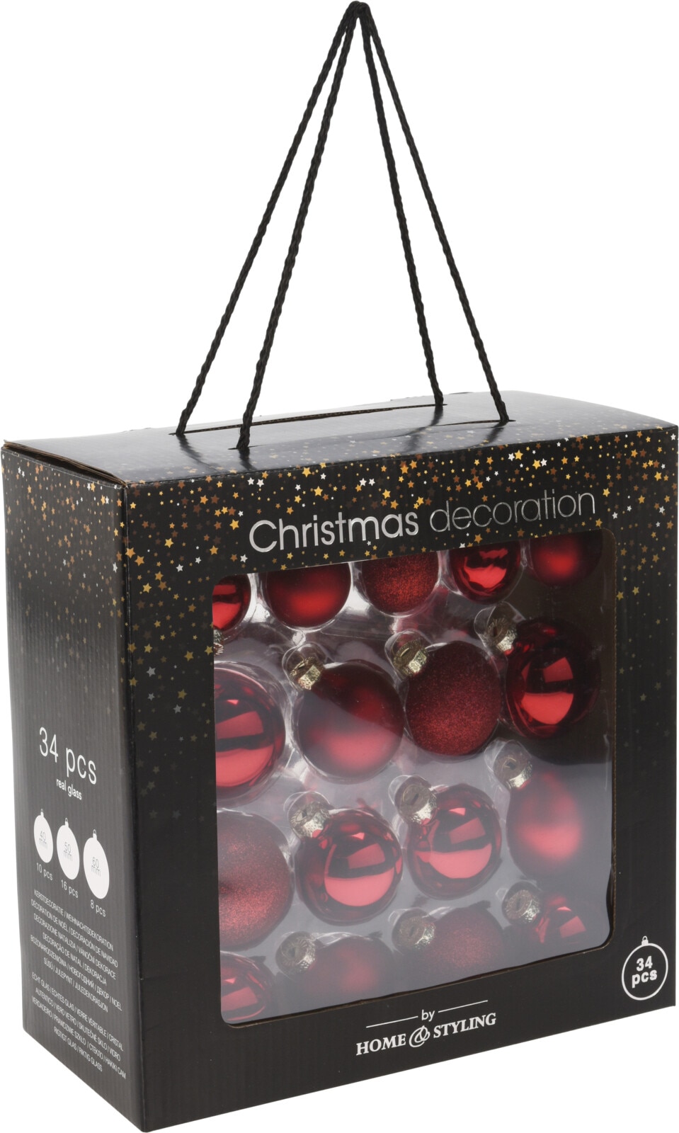 Set globuri Craciun, sticla, 4-6 cm, rosu, 34 bucati