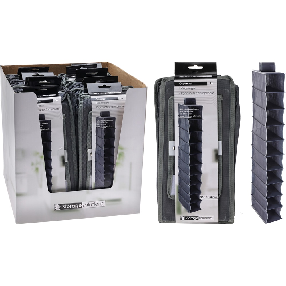 Organizator pantofi pliabil CP8501240, 30 x 15 x 120 cm, 10 compartimente, gri