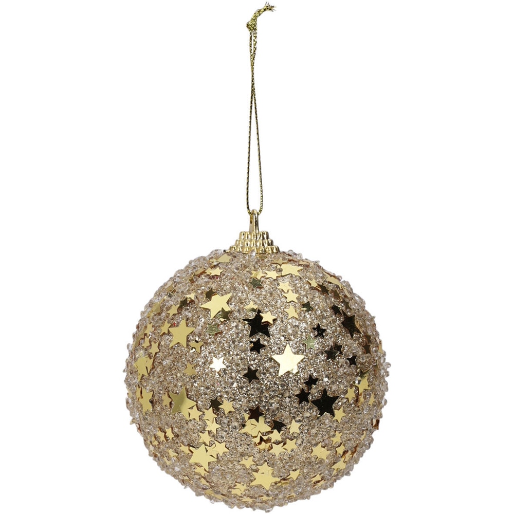 Glob brad de Craciun cu glitter, 8 cm, auriu