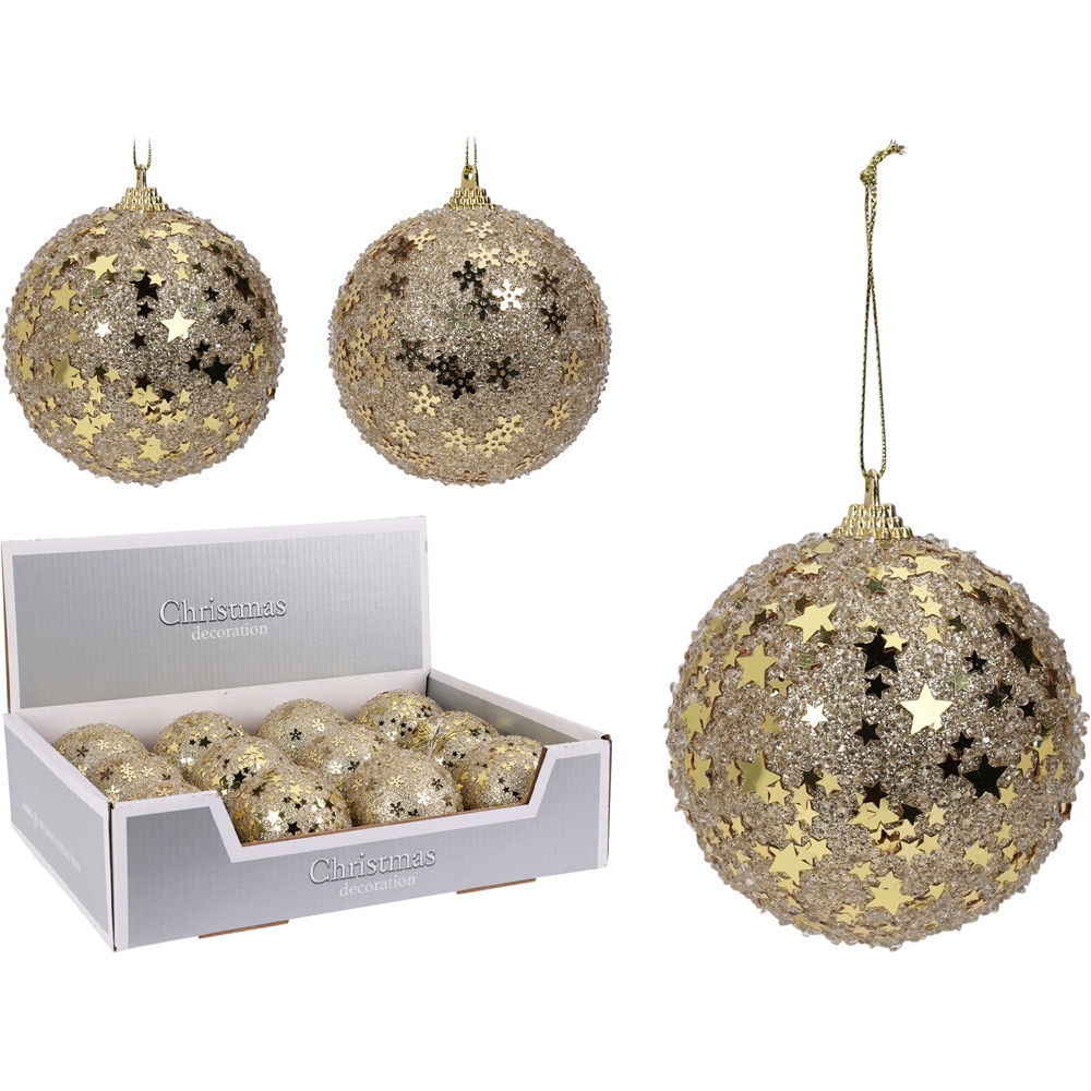 Glob brad de Craciun cu glitter, 8 cm, auriu
