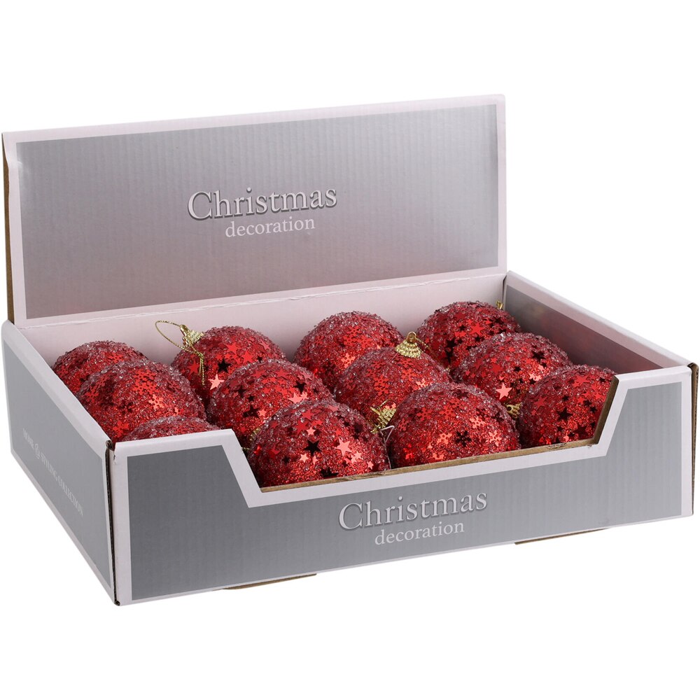 Glob de Craciun cu glitter, 8 cm, rosu