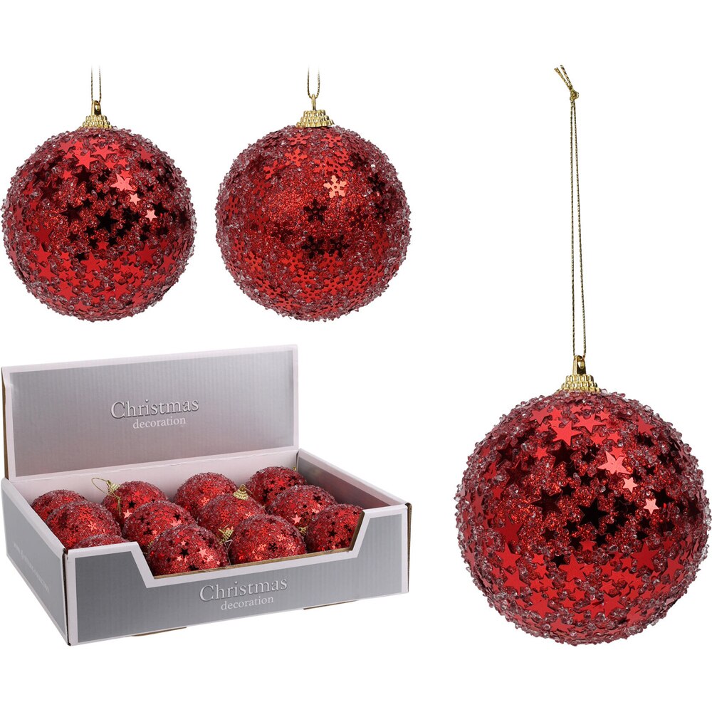 Glob de Craciun cu glitter, 8 cm, rosu