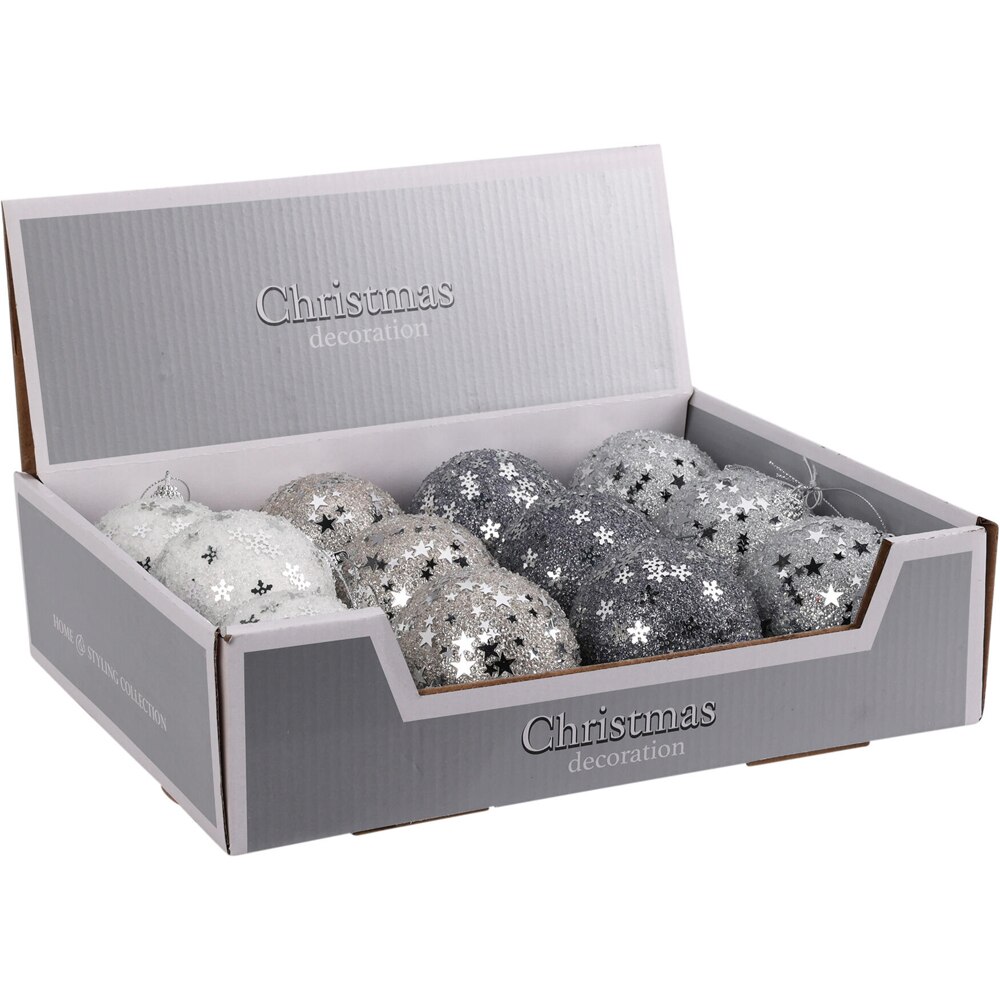 Glob brad de Craciun cu glitter, 8 cm, argintiu