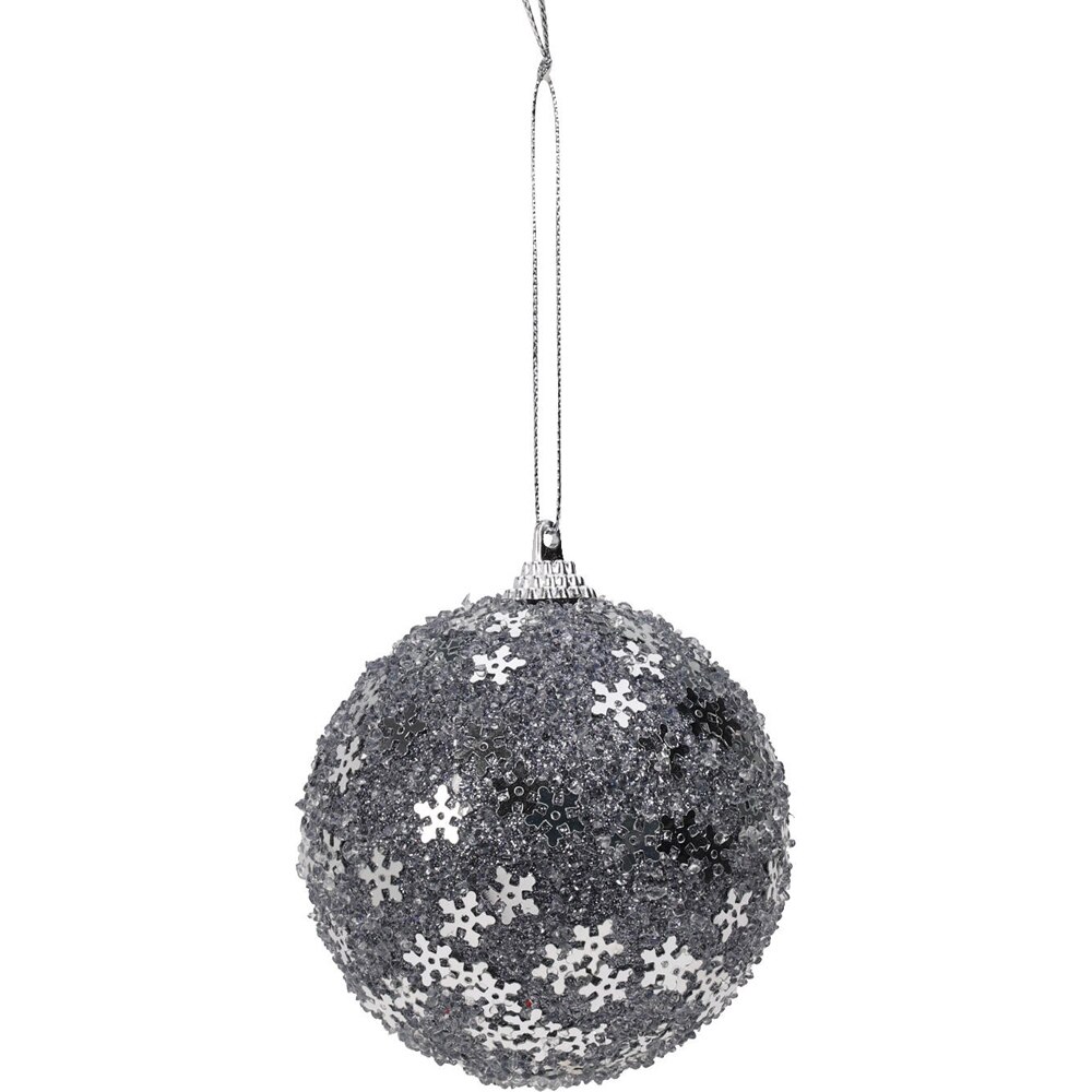Glob brad de Craciun cu glitter, 8 cm, argintiu