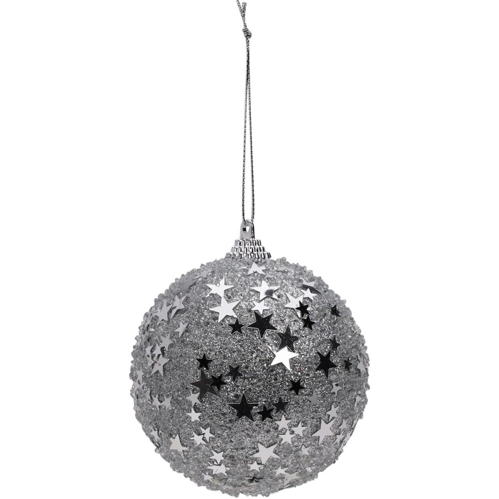 Glob brad de Craciun cu glitter, 8 cm, argintiu