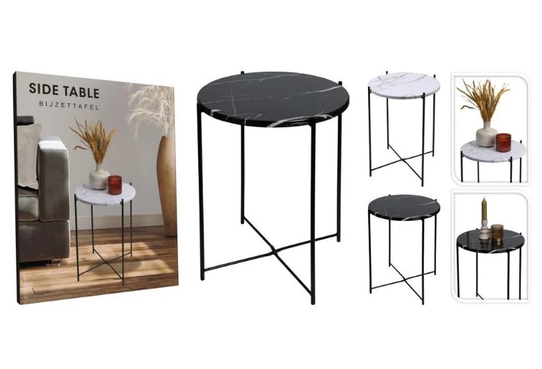 Masuta cafea, aspect marmura, alb/negru, 40 x 40 cm