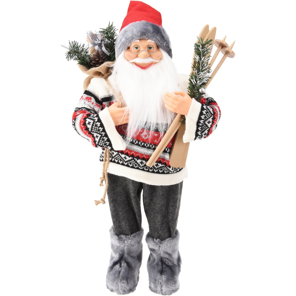 Figurina Mos Craciun cu schiuri, 30 x 20 x 60 cm, gri