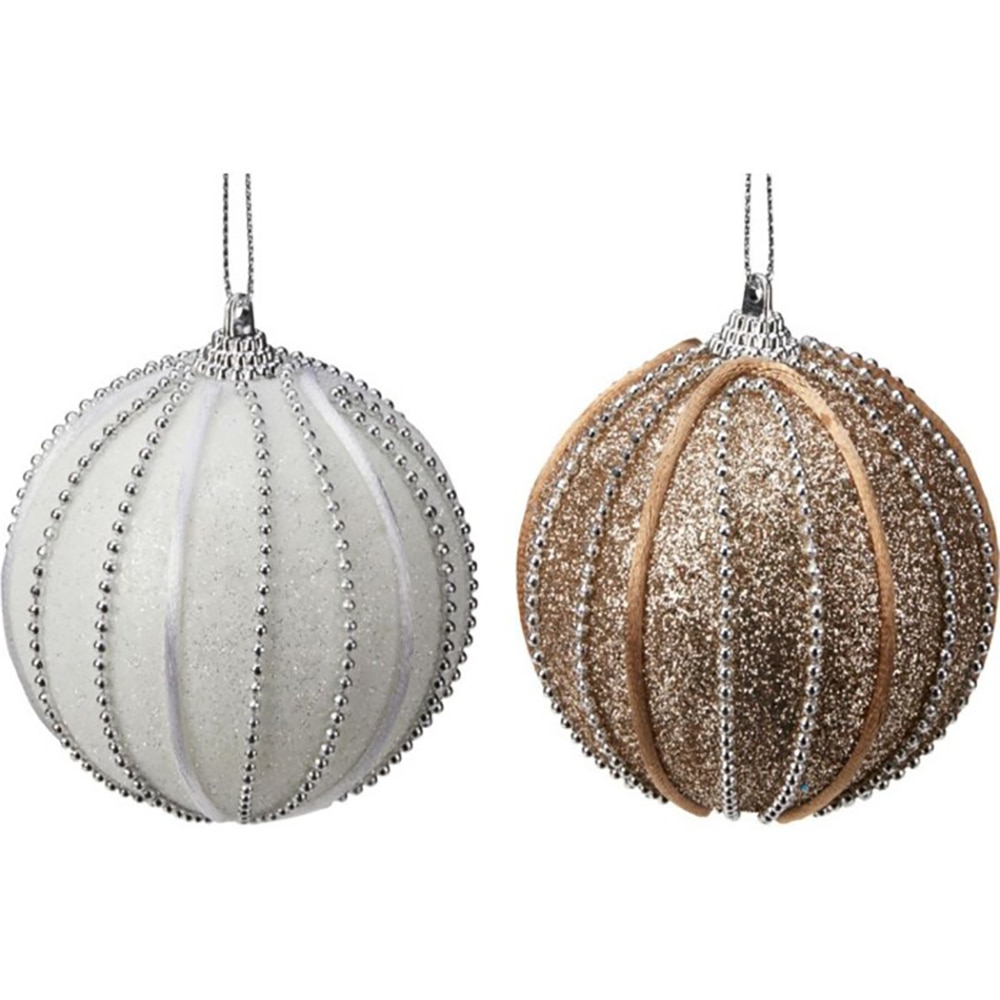 Glob brad de Craciun decorat cu glitter, 8 cm, diferite nuante