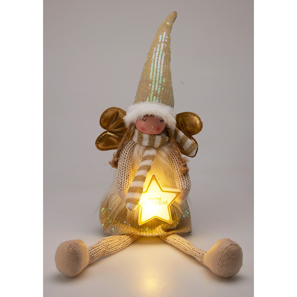 Decoratiune luminoasa Ingeras, LED, 15 x 14 x 59 cm, auriu