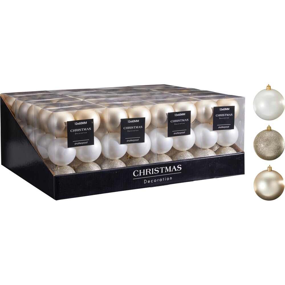 Set 12 globuri Craciun, 6 cm, sampanie